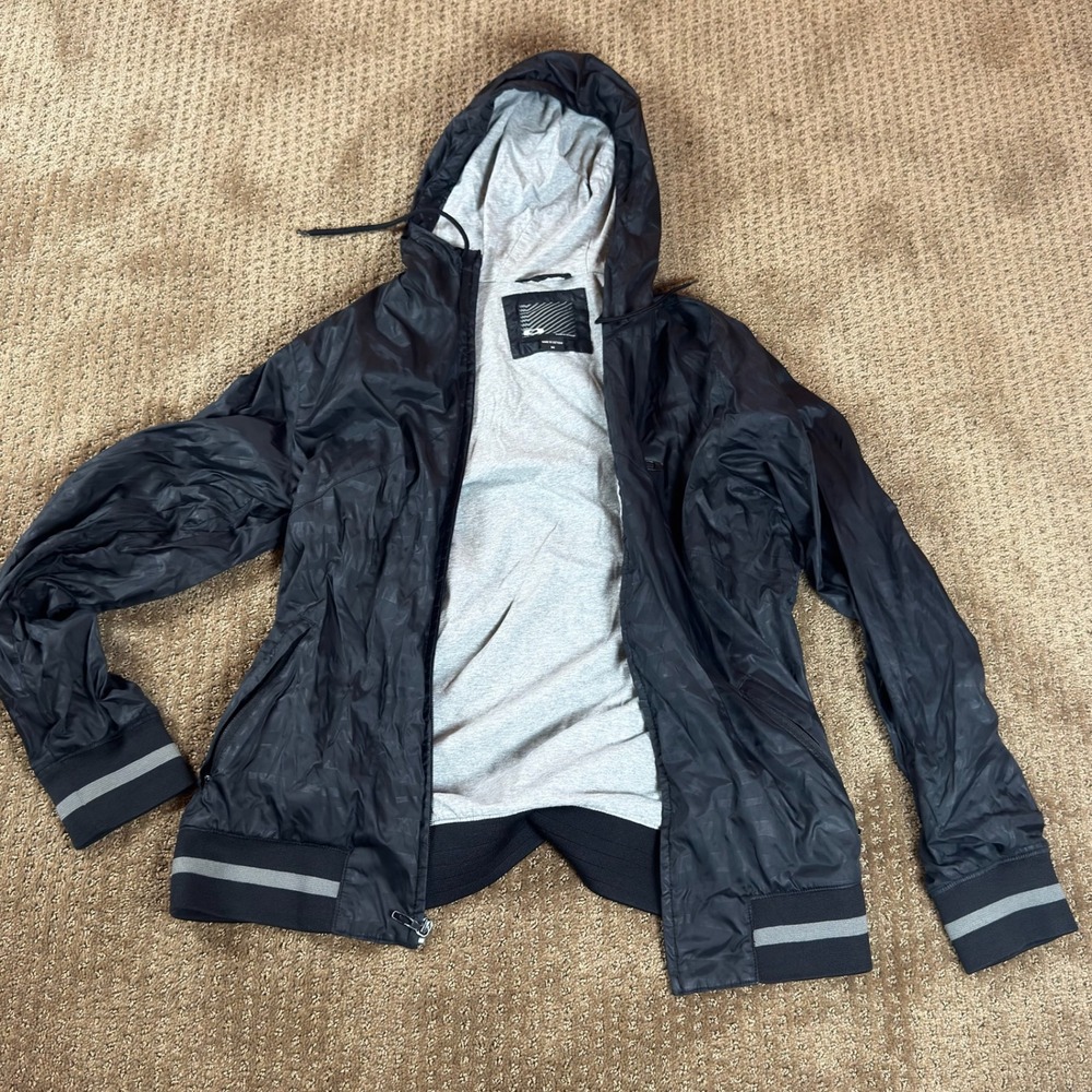 Oakley Windbreaker Jacket Mens Size M Black Geometric Pattern Full‎ Zip Hooded
